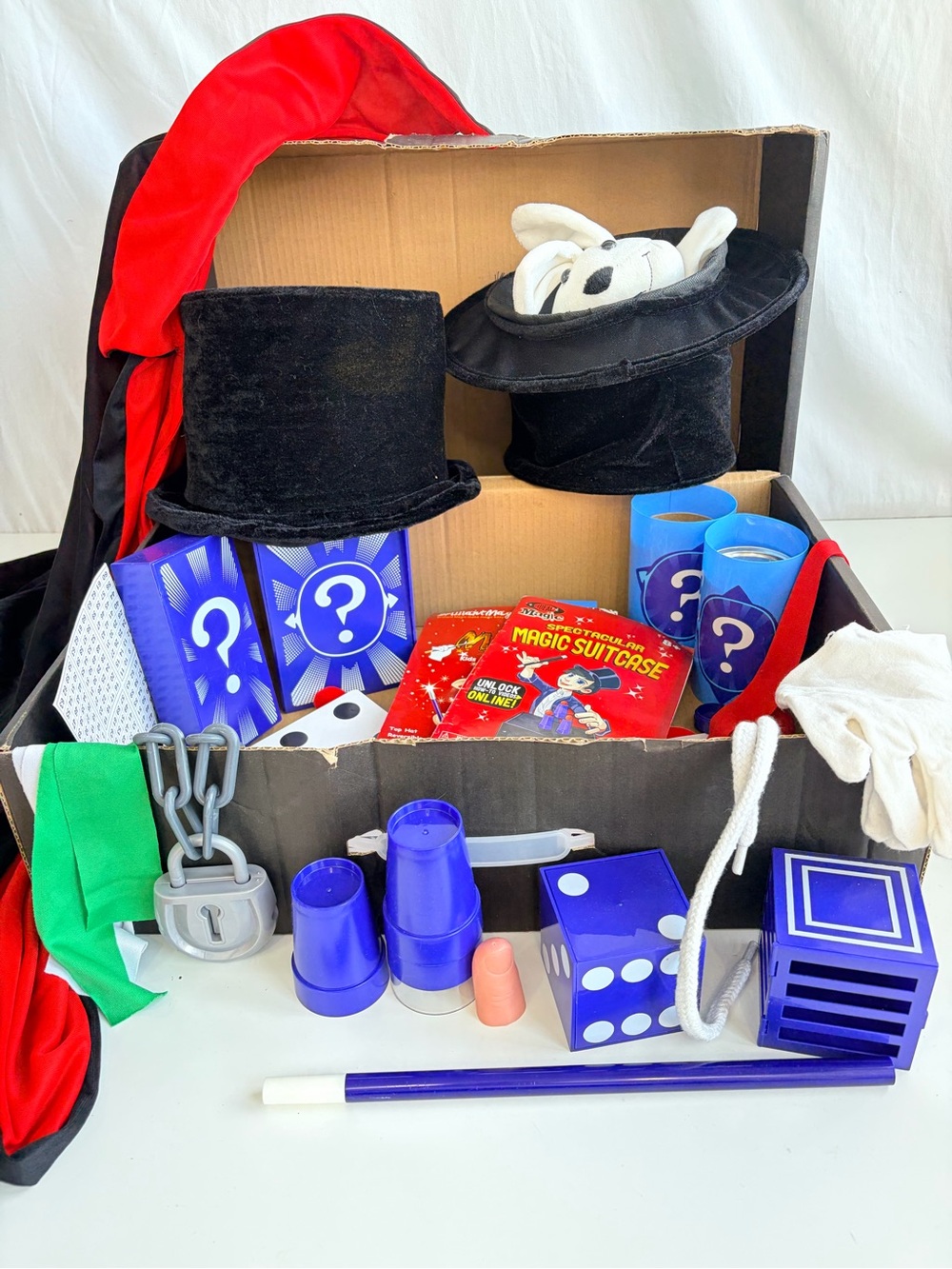 Kids Magic Tricks Magician Kit 2 total sets included Velvet Hat Cape Wand Rabbit